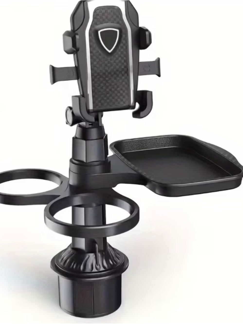 Black Car Cup Holder Phone Mount with Small Tray